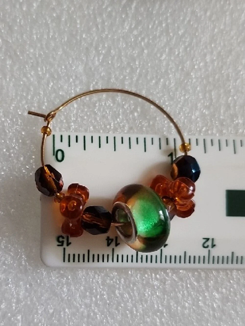 Hand Crafted Green and Amber Beaded Hoop Earrings